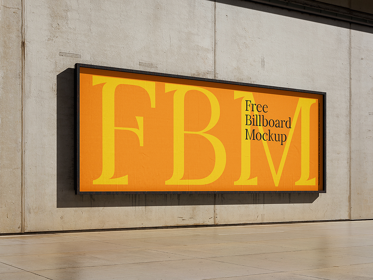 混泥土墙上的户外广告牌样机mockup2组插图1