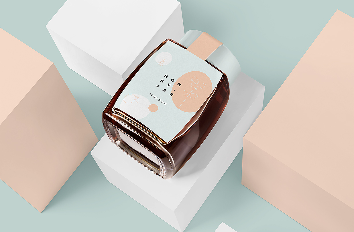 带场景的食品罐蜂蜜罐包装样机mockup6组插图1