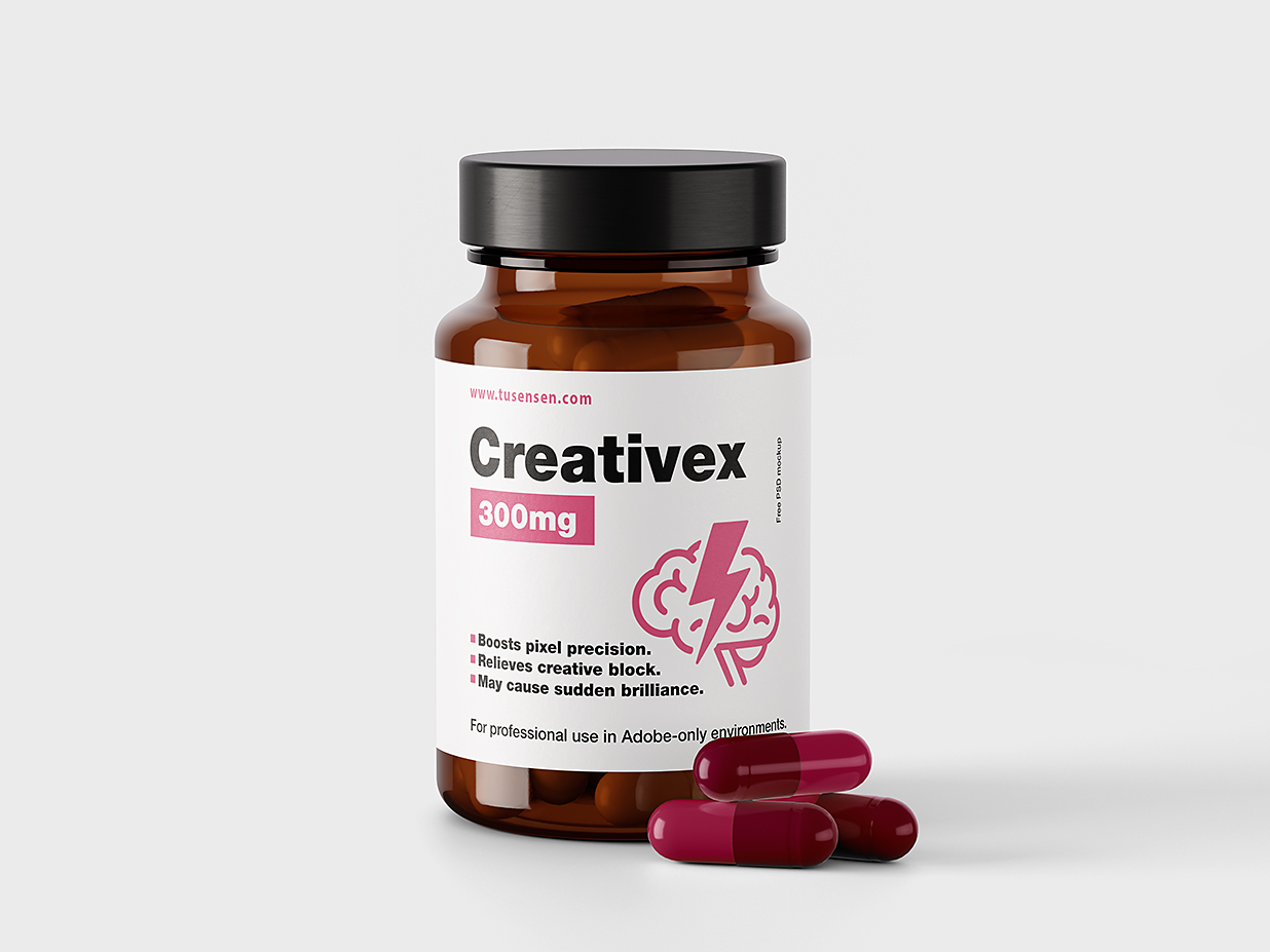 带药丸的玻璃药瓶保健品瓶包装样机mockup4组插图1