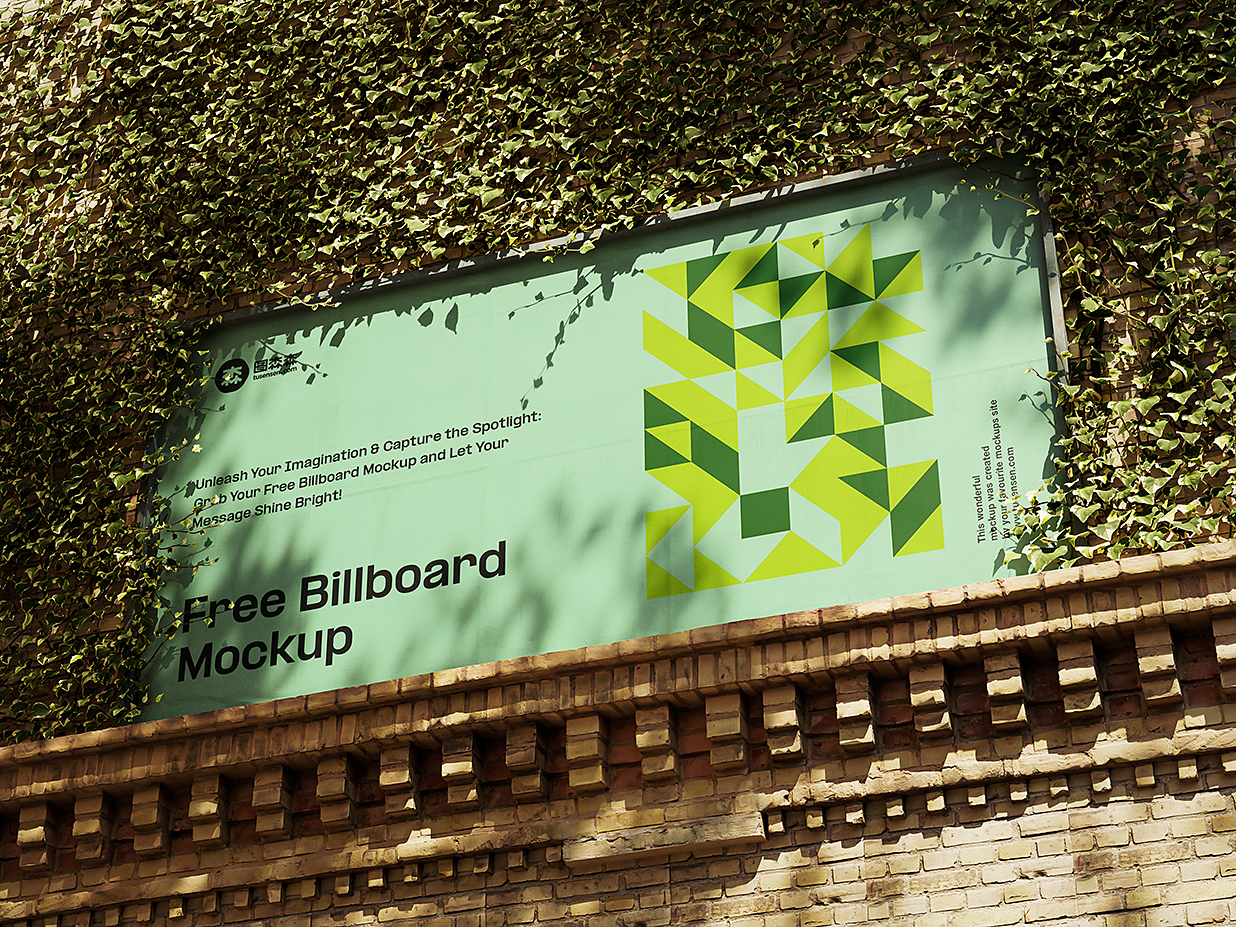 被常春藤覆盖的广告牌样机mockup3组插图2