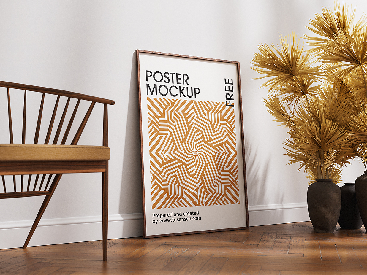 地板上带框架的装饰画海报样机mockup3组插图2