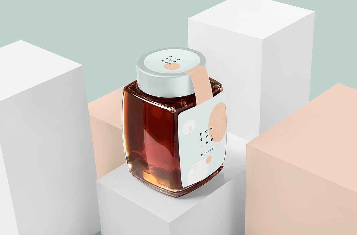 带场景的食品罐蜂蜜罐包装样机mockup6组插图3