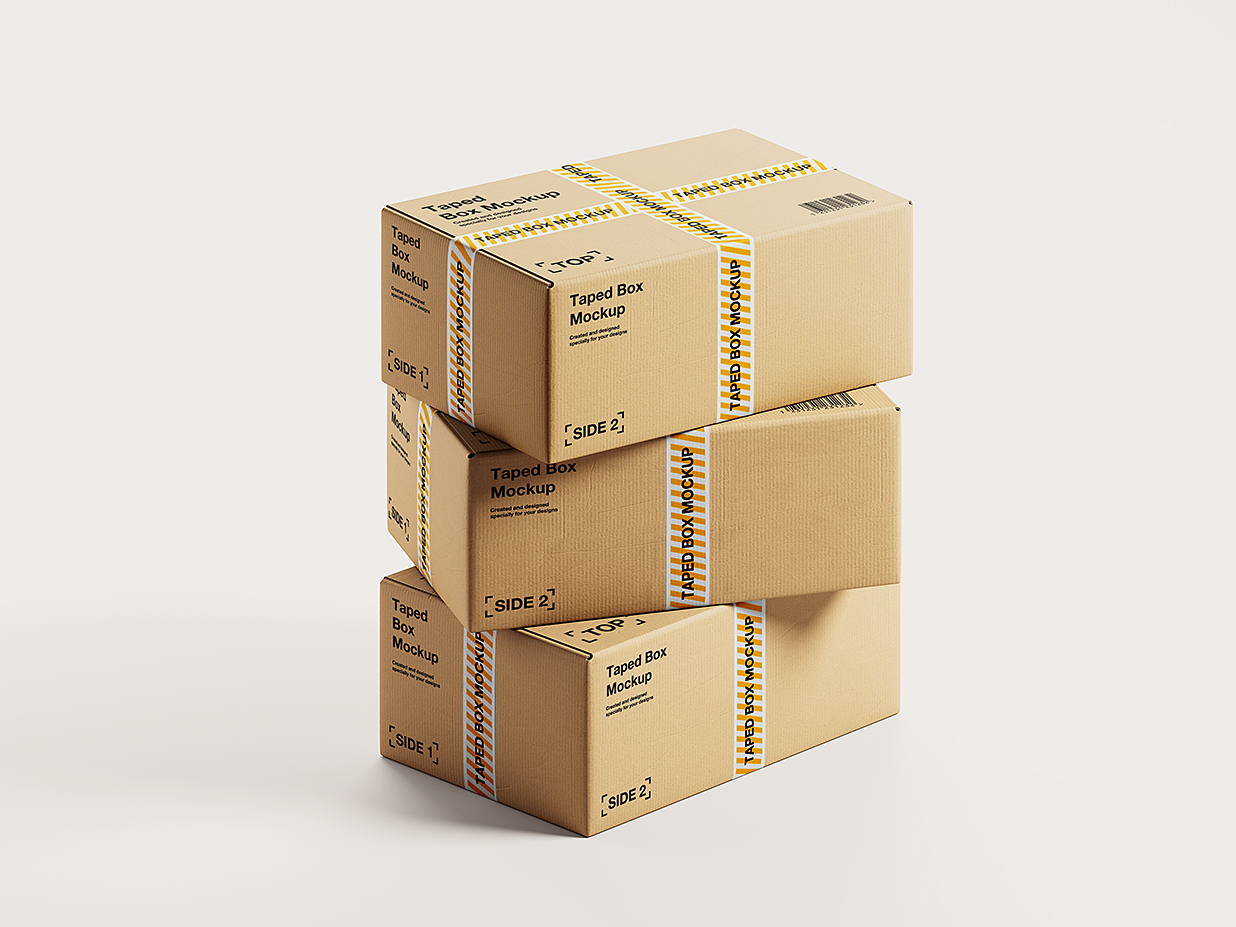 带胶带封箱的物流快递盒快递箱纸箱包装样机mockup5组插图3