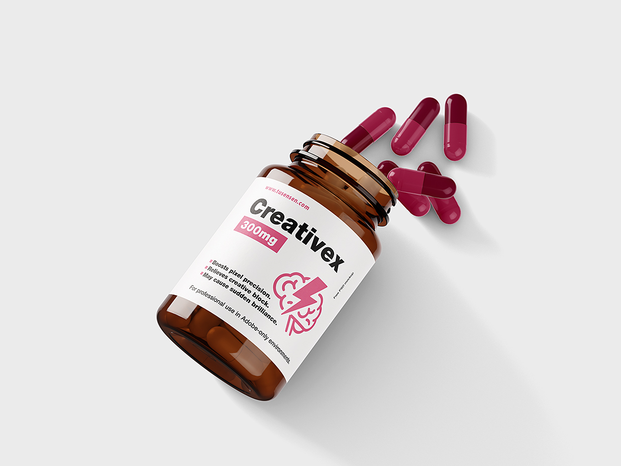 带药丸的玻璃药瓶保健品瓶包装样机mockup4组插图3