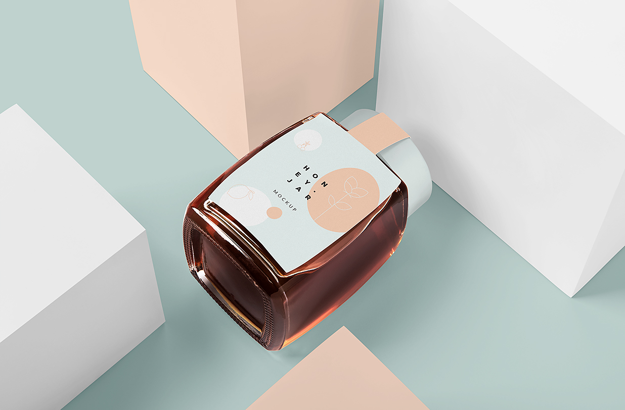 带场景的食品罐蜂蜜罐包装样机mockup6组插图4