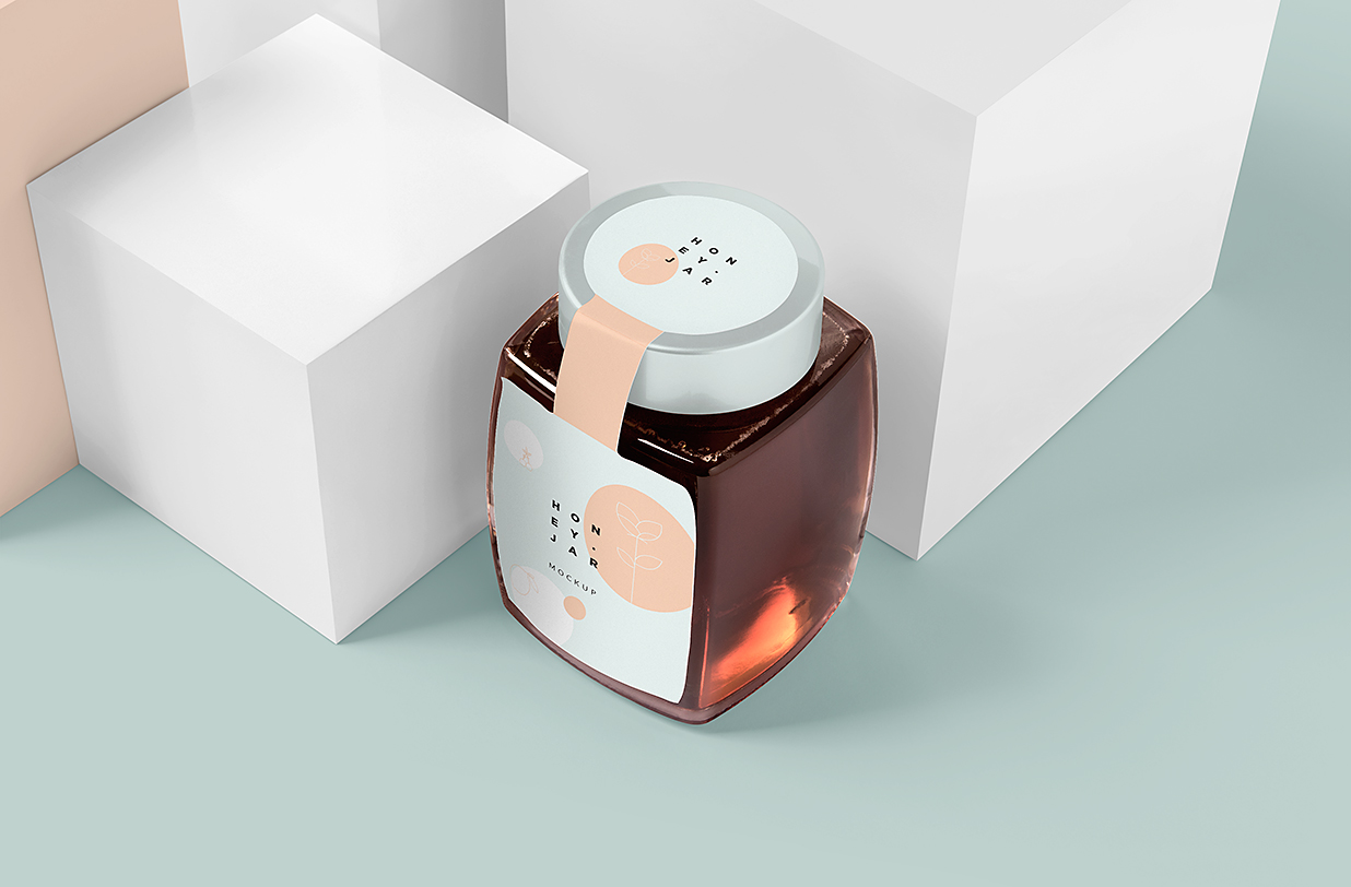 带场景的食品罐蜂蜜罐包装样机mockup6组插图5