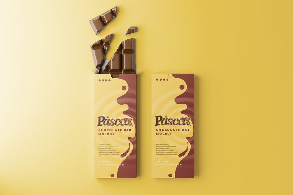 带包装盒的巧克力零食包装样机mockup5组