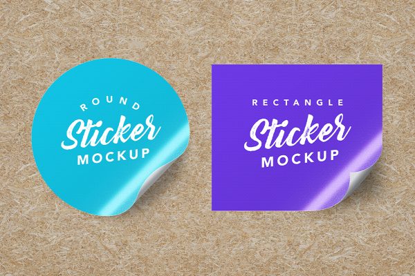 圆形和矩形可撕贴纸样机mockup