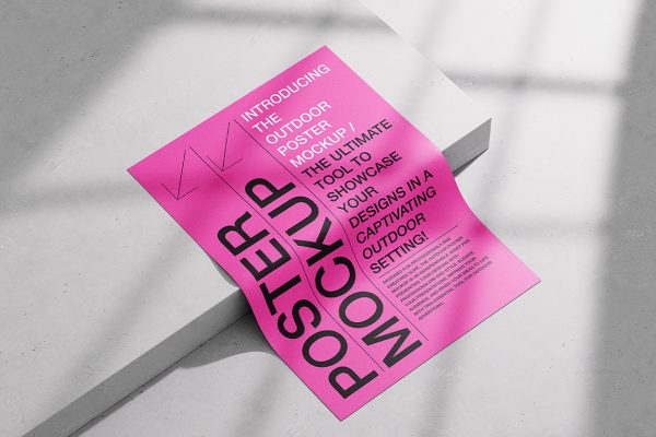 放在混泥土地面上的的高质感海报样机mockup4组