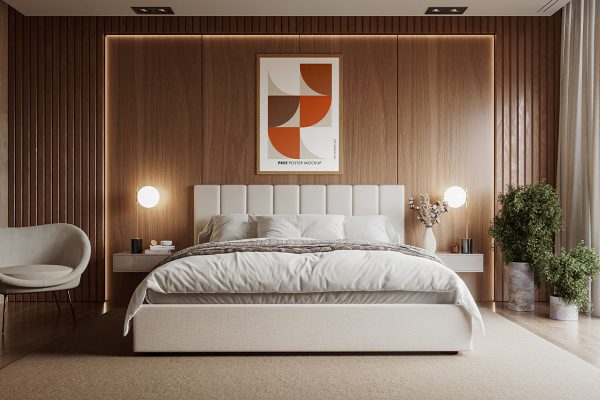 卧室带框架的装饰画海报样机mockup3组