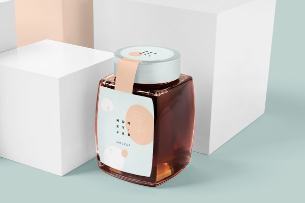 带场景的食品罐蜂蜜罐包装样机mockup6组