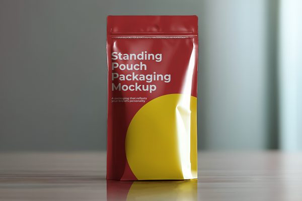 放在桌上的自立袋自封袋咖啡袋样机mockup