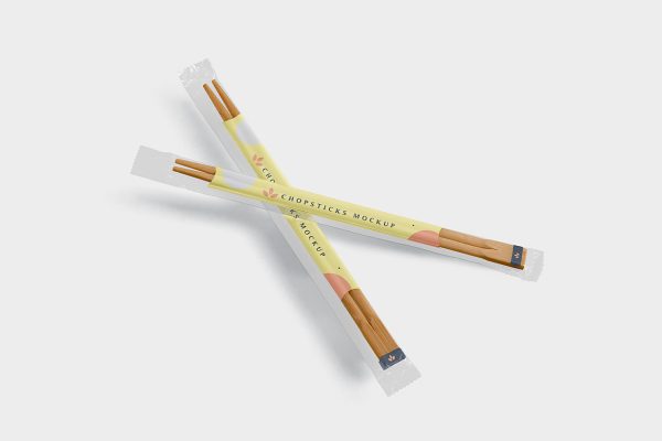 带塑料包装的一次性筷子样机mockup4组