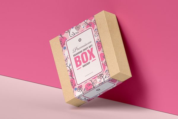 牛皮纸礼品盒礼盒纸盒包装盒样机mockup