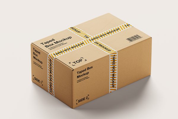 带胶带封箱的物流快递盒快递箱纸箱包装样机mockup5组