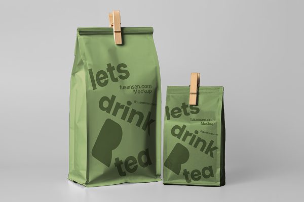 带夹子的自立袋自封袋茶叶袋咖啡袋样机mockup