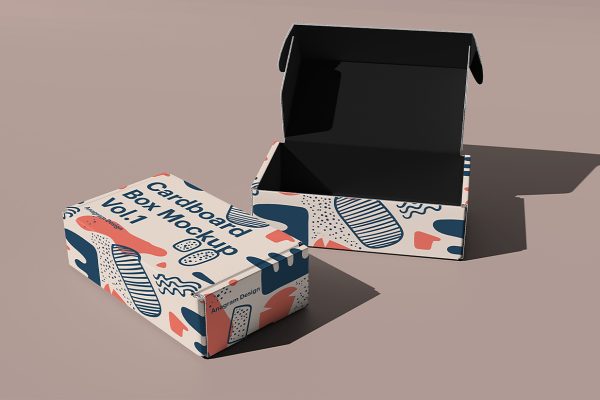 鞋盒飞机盒纸盒包装盒样机mockup