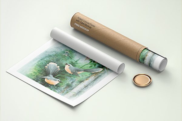 带海报的纸筒包装样机mockup
