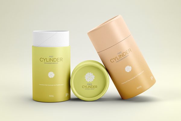 圆柱形纸筒包装样机mockup