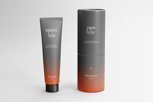 带纸筒包装的化妆品挤压管洗面奶样机mockup