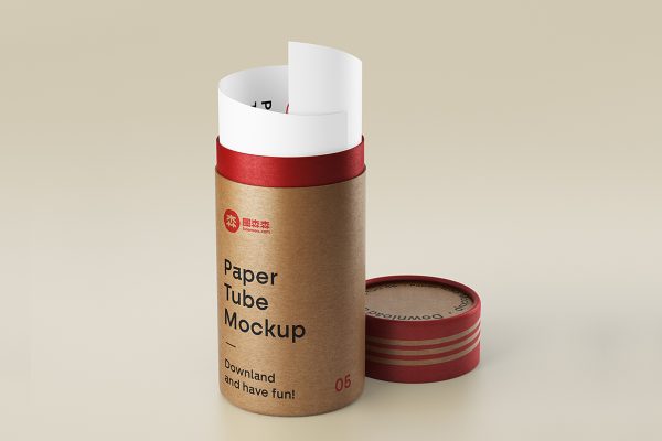 带盖子的开口纸管纸筒包装样机mockup2组