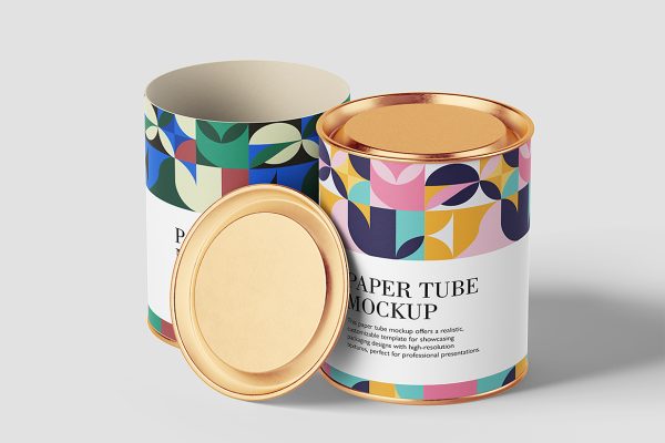 精致的圆形纸筒包装样机mockup4组