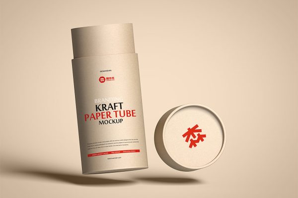 打开盖子的纸筒包装样机mockup