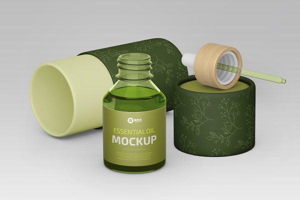精油精华瓶和纸筒包装样机mockup2组