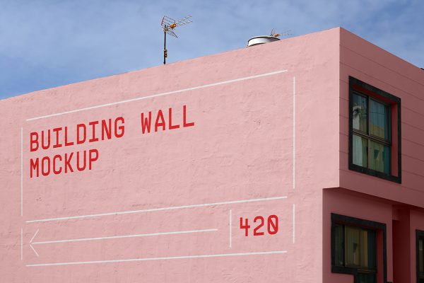 户外建筑墙面广告样机mockup