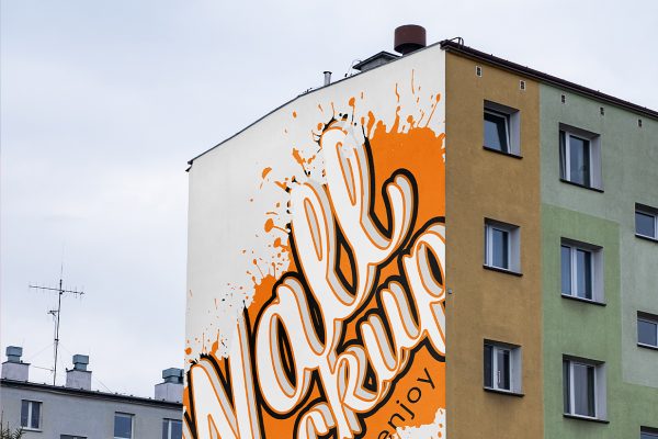 户外建筑外墙涂鸦笔画样机mockup