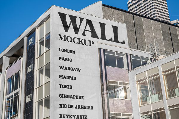 户外建筑墙面广告样机mockup