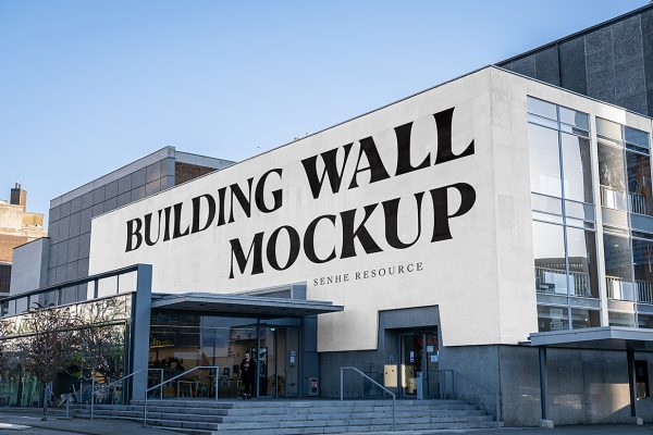 户外建筑墙面广告样机mockup