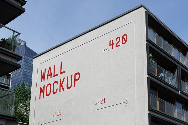 户外建筑墙面广告样机mockup