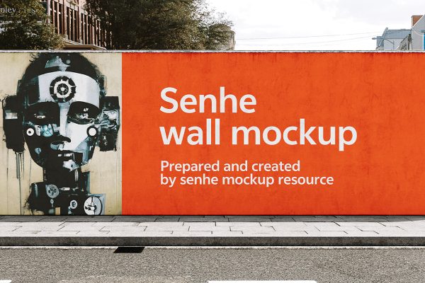户外街道墙面广告牌样机mockup
