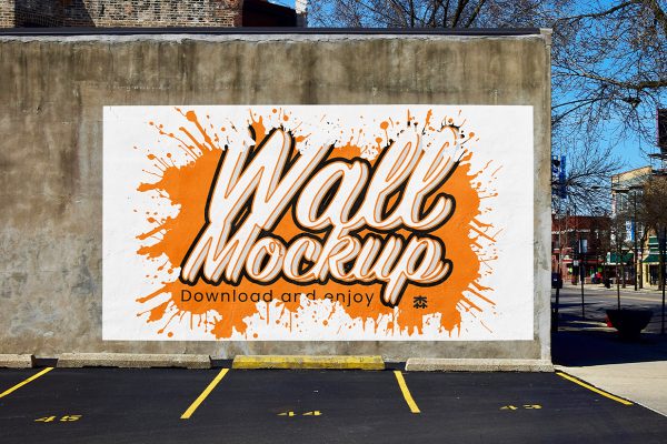 户外建筑墙面墙绘广告样机mockup