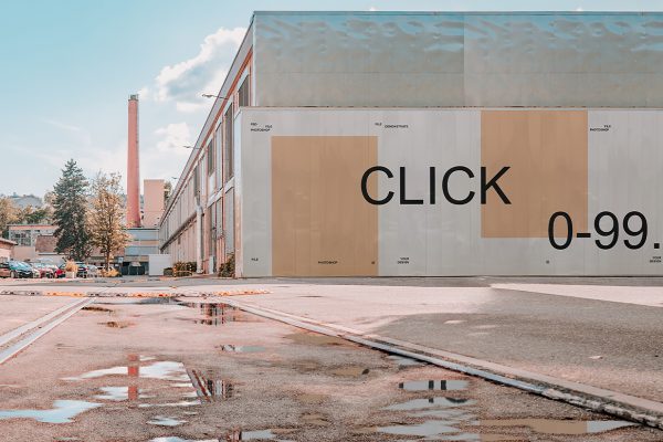 户外建筑墙面广告样机mockup