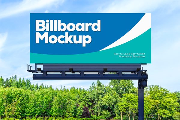 带绿植场景的户外高炮高速公路广告牌样机mockup