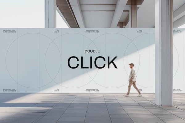 现代建筑室内半户外墙面广告样机mockup