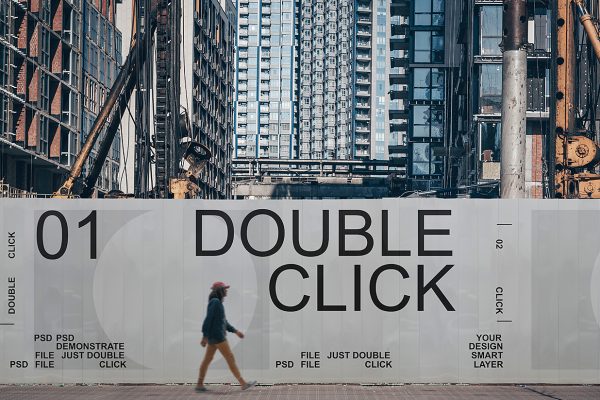 户外施工围挡墙面广告样机mockup