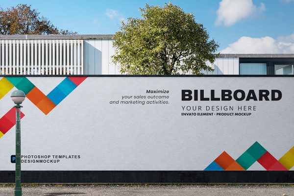 户外街道墙面广告牌样机mockup