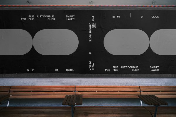 户外长椅墙面灯箱广告样机mockup