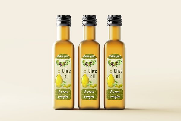 带标签的高质感橄榄油瓶玻璃瓶包装样机mockup5组