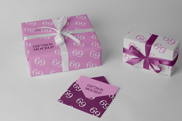 带贺卡的节日礼品盒礼物盒礼盒包装样机mockup