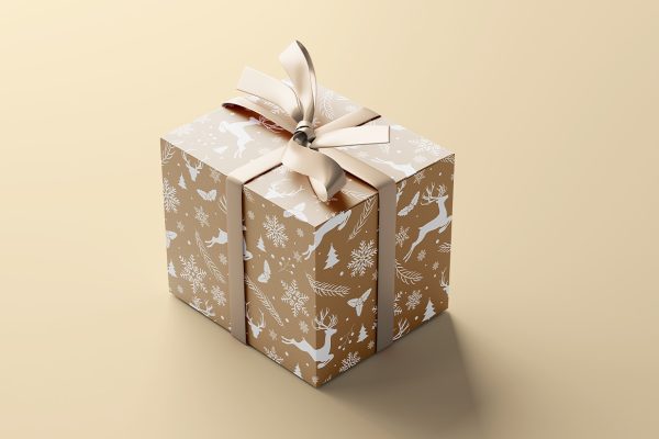 带贺卡的节日礼品盒礼物盒礼盒纸盒包装样机mockup5组