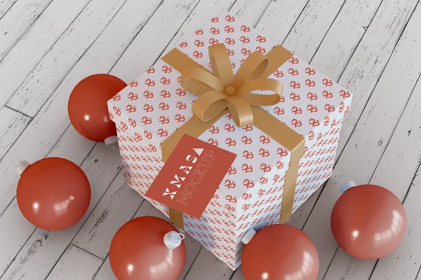 带贺卡的圣诞节礼品盒礼物盒礼盒包装样机mockup