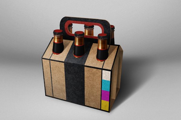带纸箱的啤酒瓶包装样机mockup