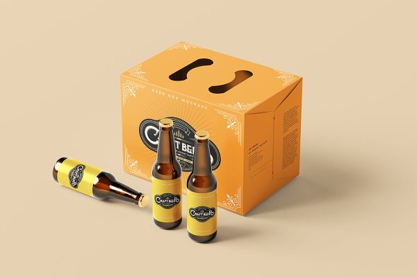 带纸箱的啤酒瓶包装样机mockup10组