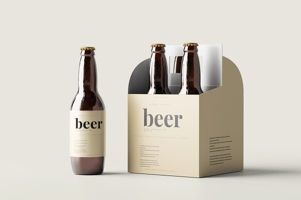 带纸箱的啤酒瓶包装样机mockup