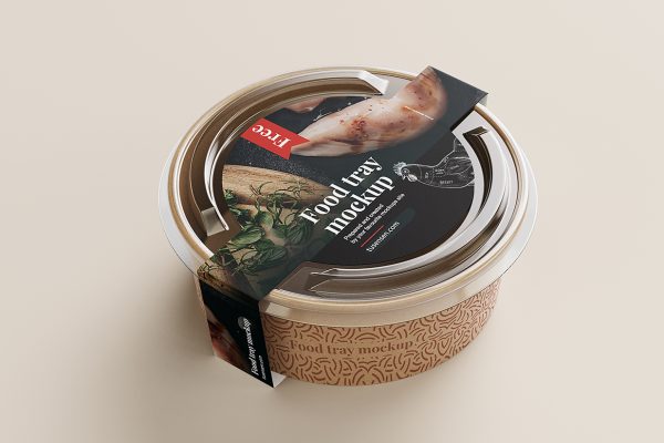 圆形透明一次性食品盒餐盒外卖打包盒样机mockup3组