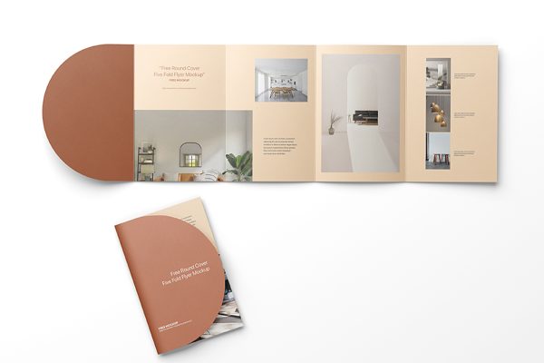 圆角折页五折页样机mockup